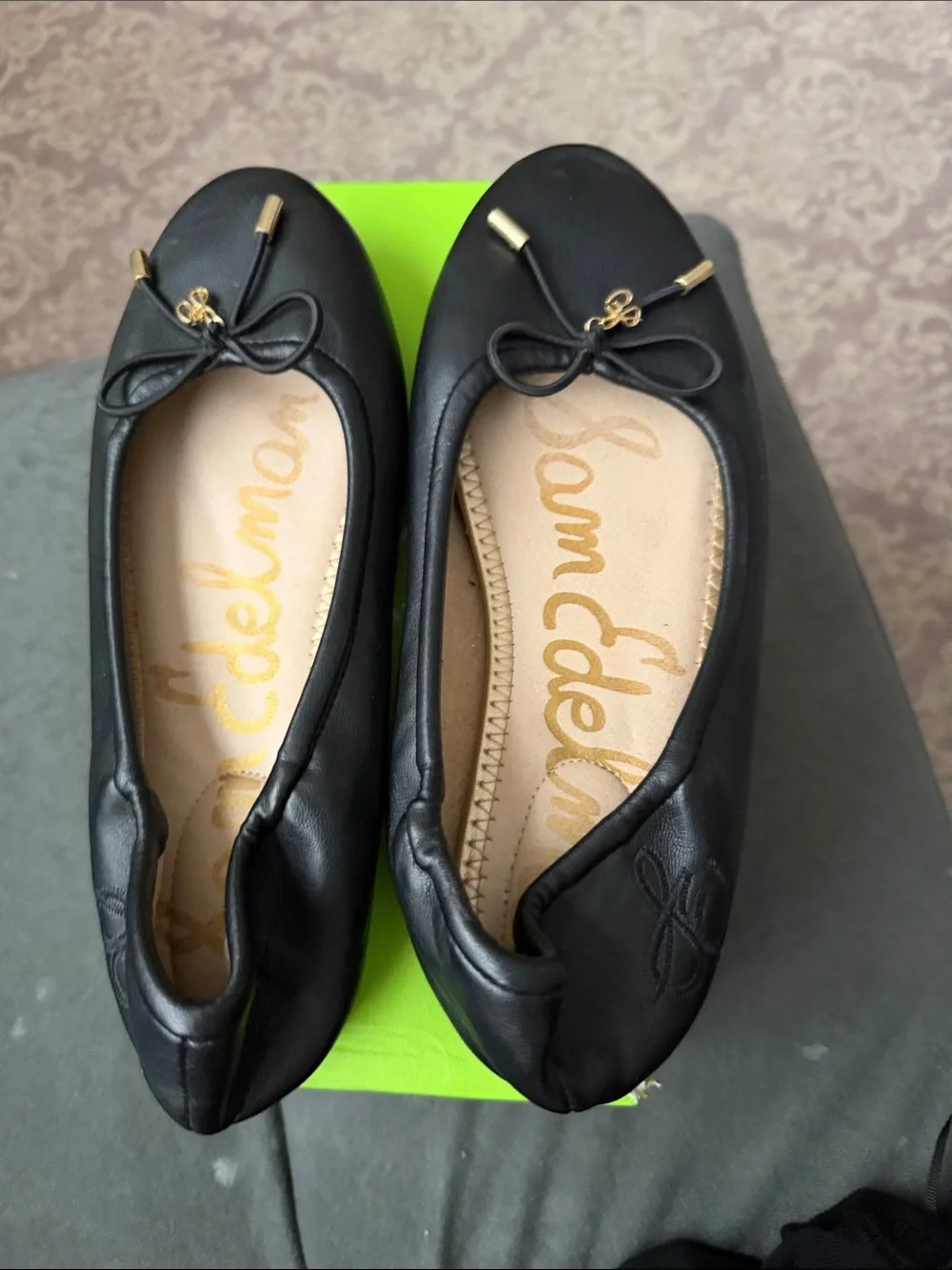 Sam Edelman Black Leather Bow Ballet Flats
